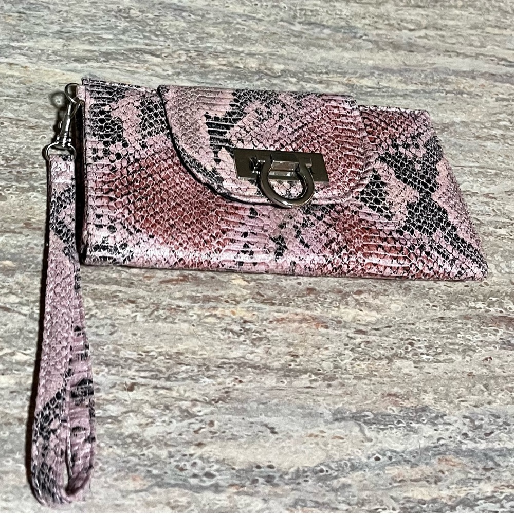 Kardashian Kollection pink and gray Croco wallet/ wristlet